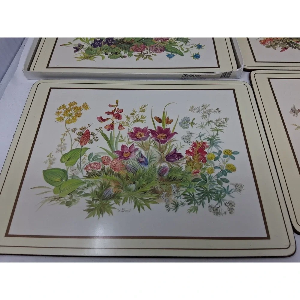 Pimpernel Placemats Meadow Flowers Illustrated by H Bond Set of 4 Cork  Vtg H